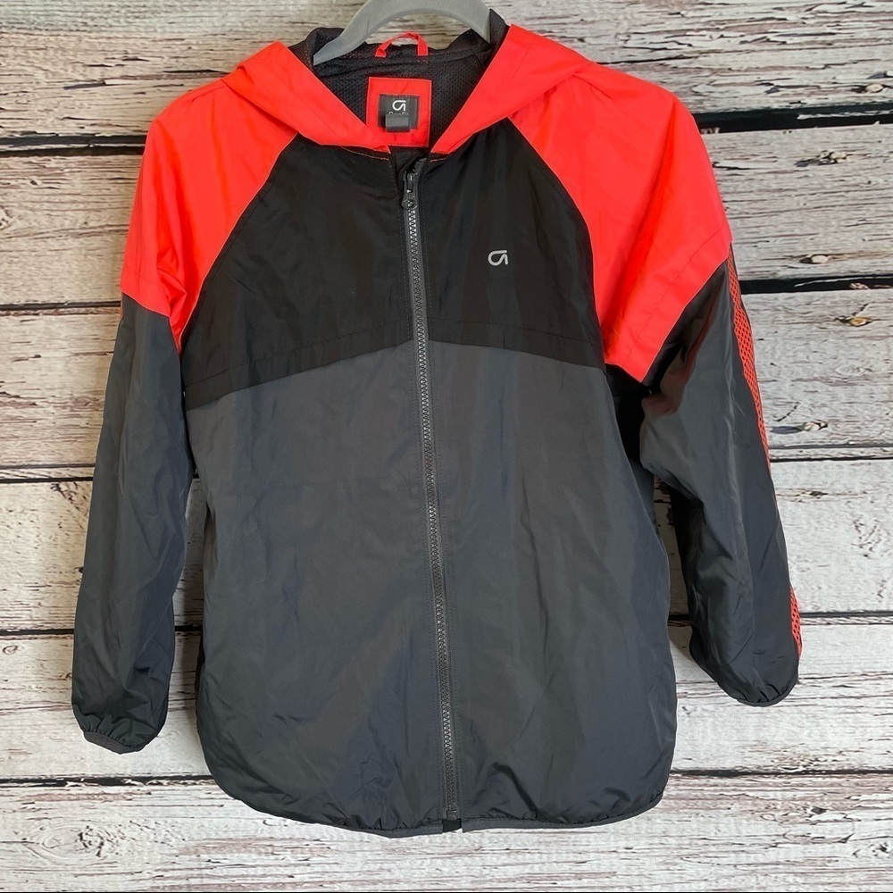 GapFit Windbreaker Jacket Youth‎ Kid Boys Size Large Gray Neon Orange Full Zip